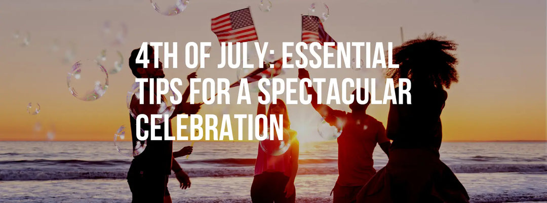 People celebrating the 4th of July with US flags in their hands at the beach