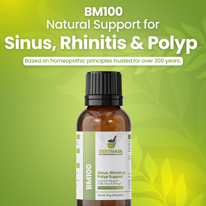 Sinus Pain, Rhinitis and Polyp Support (BM100) - Nasal Discomfort, Runny Nose, Sneezing, Itching, Seasonal Allergies | Homeopathic Combination Remedy, Non-Toxic, Natural, 140 Pellets