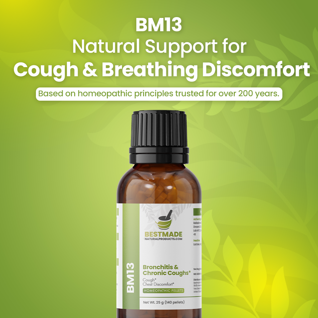 Bronchitis &amp; Chronic Cough Support (BM13) - Acute &amp; Chronic Cough, Whooping Cough, Chest Discomfort | Homeopathic Combination Remedy, Non-Toxic, Natural, 140 Pellets