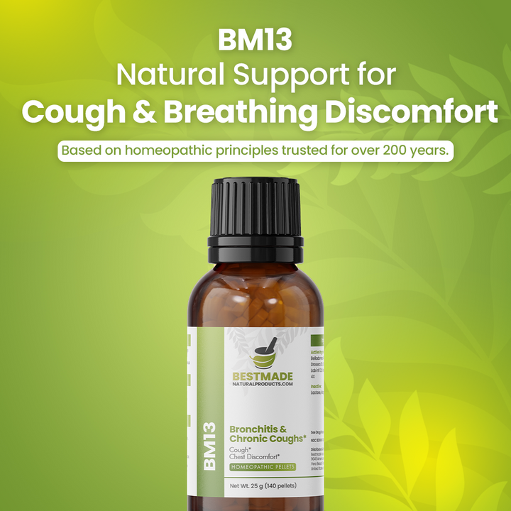 Bronchitis &amp; Chronic Cough Support (BM13) - Acute &amp; Chronic Cough, Whooping Cough, Chest Discomfort | Homeopathic Combination Remedy, Non-Toxic, Natural, 140 Pellets