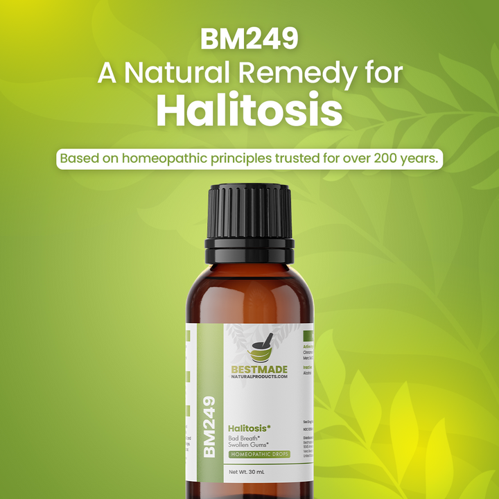 Halitosis Remedy (BM249) - For Bad Breath, Helps Improve Oral Health, Reduce Smelly Breath &amp; Restore Healthy Bacteria in The Mouth | Homeopathic Combination Formula, Non-Toxic, Natural, 30mL Drops