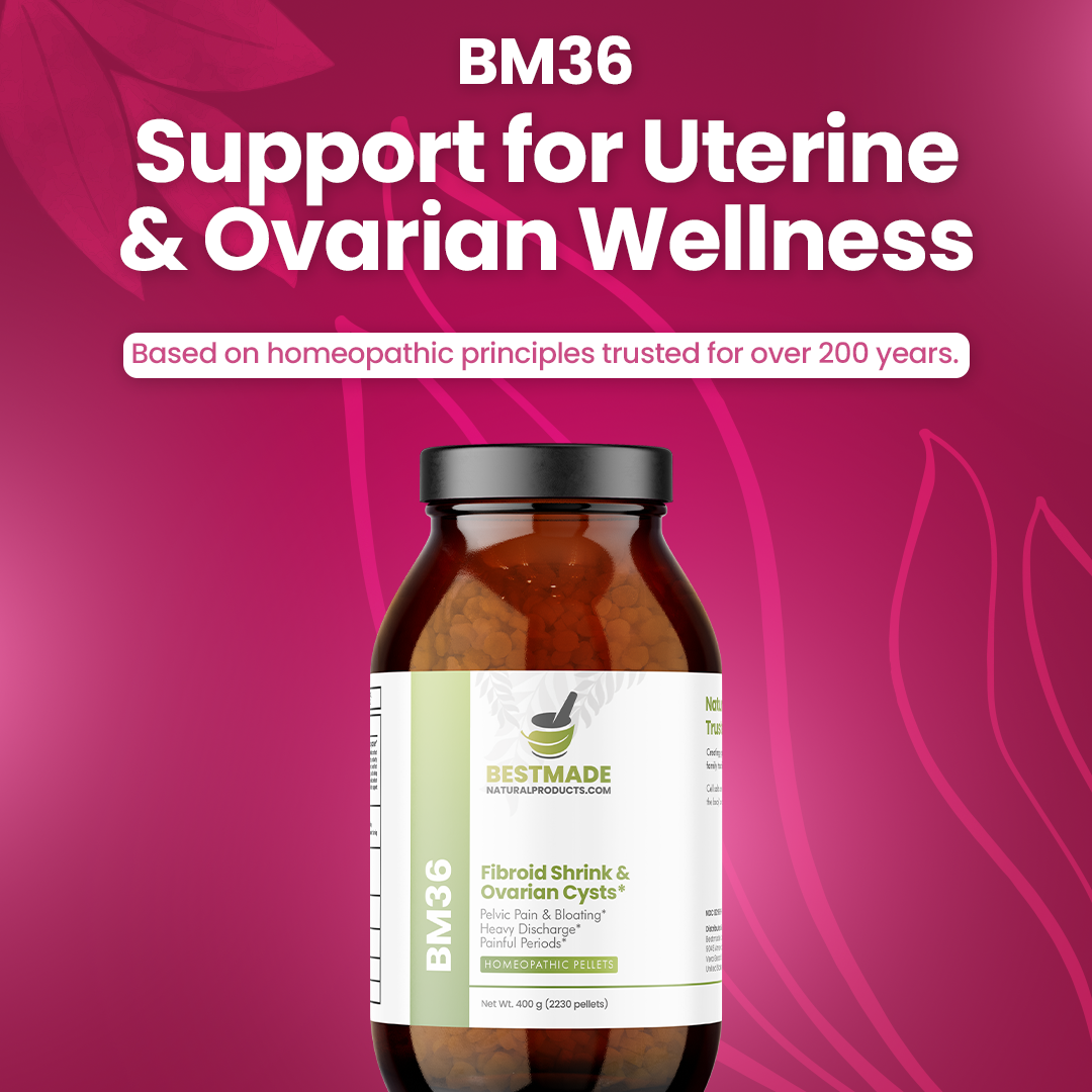 Fibroid Shrink &amp; Ovarian Cysts Remedy (BM36) - Balance Estrogen Levels and Prevent Regrowth, Support for Menstrual Pain and Painful Intercourse | Homeopathic Combination Formula, 2230 Pellets (Big Jar)