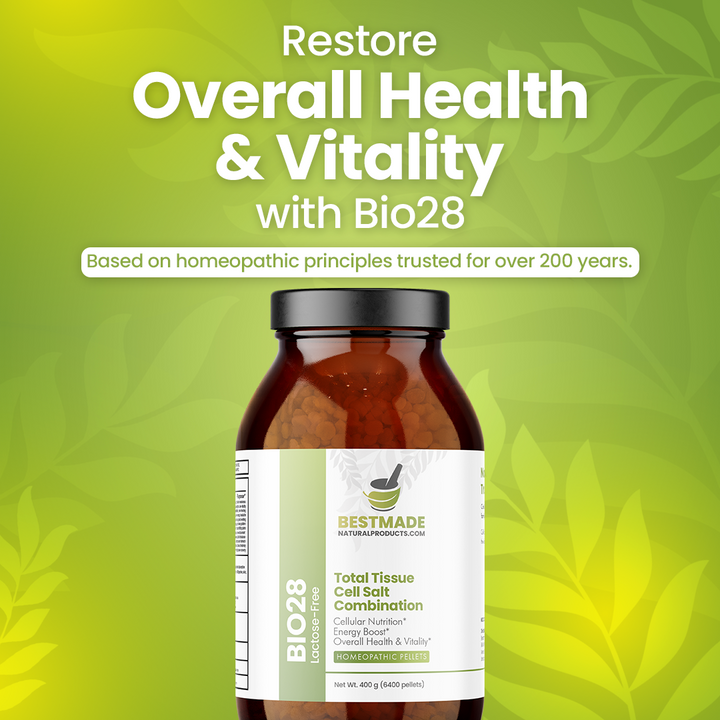 Total Tissue Cell Salt Mineral Combination, BIO28 Vegan &amp; Lactose-Free - Helps Body Absorb Nutrients, Increases Energy Levels, Improves Sleep Patterns, and Restores Vitality | Pellets, Big Jar