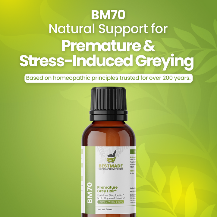 Grey Hair Reversal Formula (BM70) - Stress-Induced Greying, Malnourished Scalp | Homeopathic Combination Remedy, Non-Toxic, Natural, 30 mL Drops