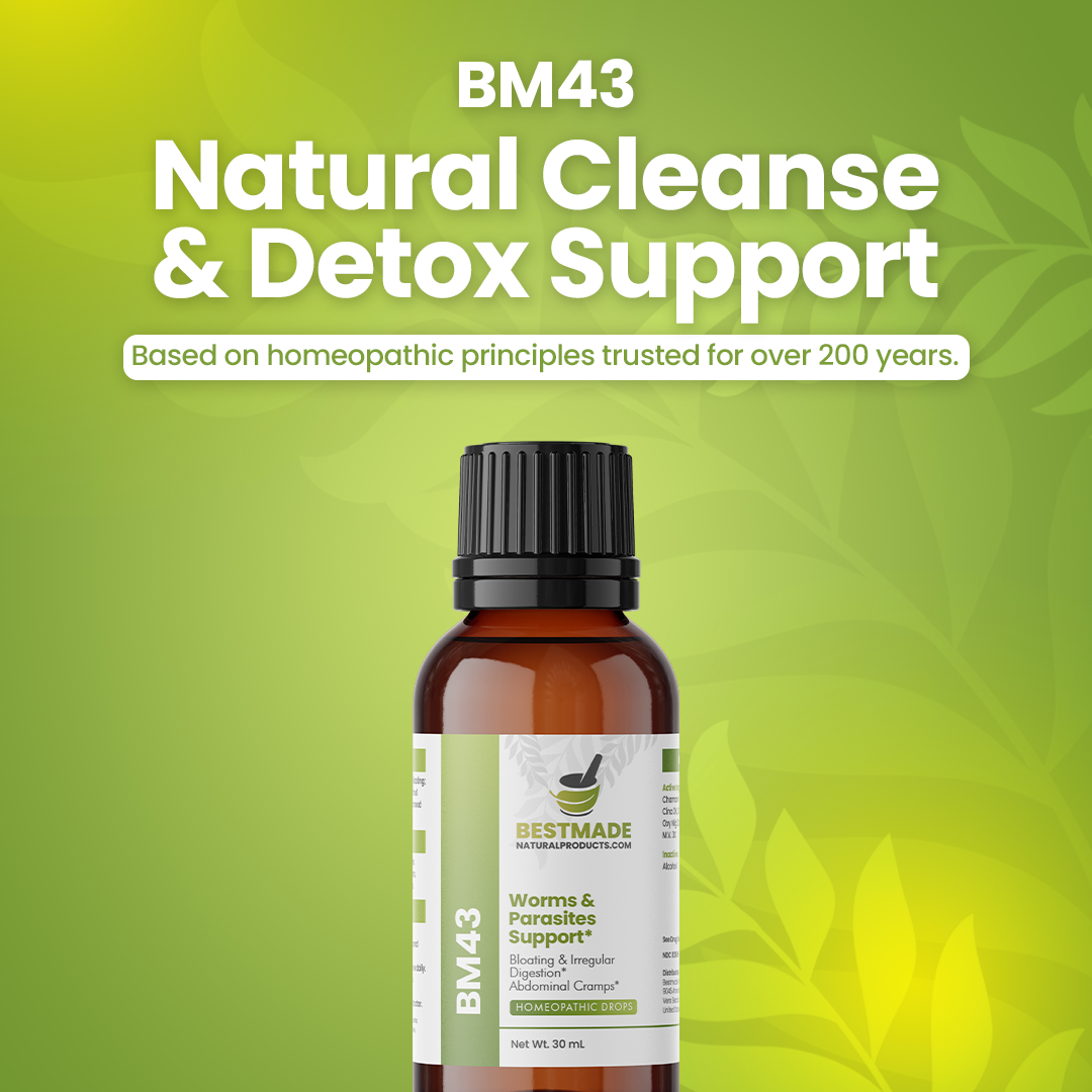 Worms &amp; Parasites Remedy (BM43) - For Digestive Health, Detox, and Overall Wellness, 30-Day  Parasite Cleanse | Homeopathic Combination Remedy, Non-Toxic, Natural, 30 mL Drops