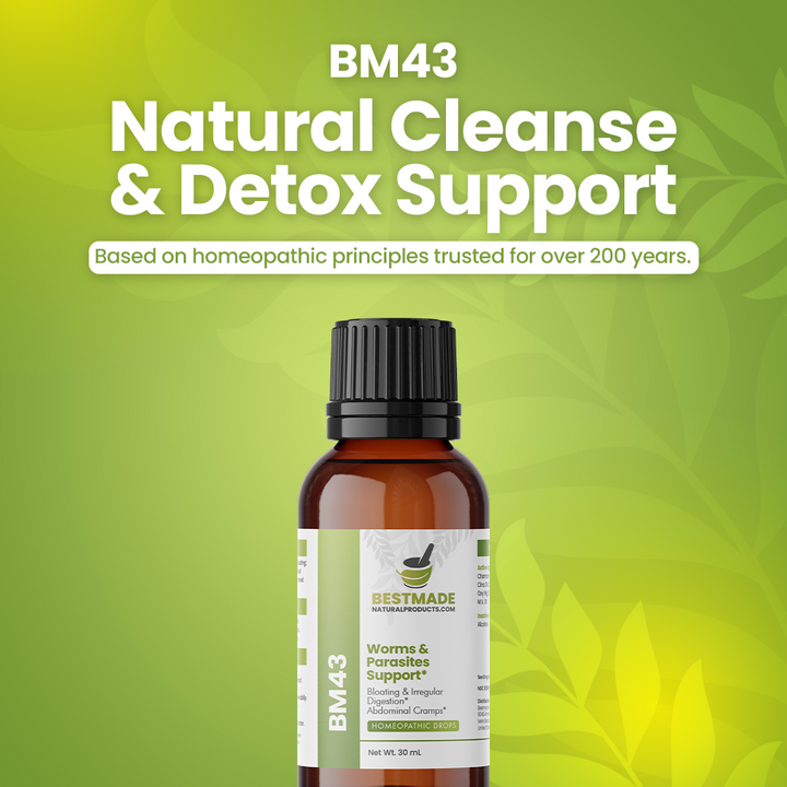 Worms &amp; Parasites Remedy (BM43) - For Digestive Health, Detox, and Overall Wellness, 30-Day  Parasite Cleanse | Homeopathic Combination Remedy, Non-Toxic, Natural, 30 mL Drops
