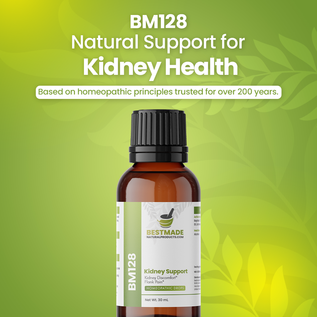 Kidney Health Support (BM128) - Discomfort, Changes in Urination Habits, Backache, Nausea | Homeopathic Combination Remedy, Non-Toxic, Natural, 30 mL Drops