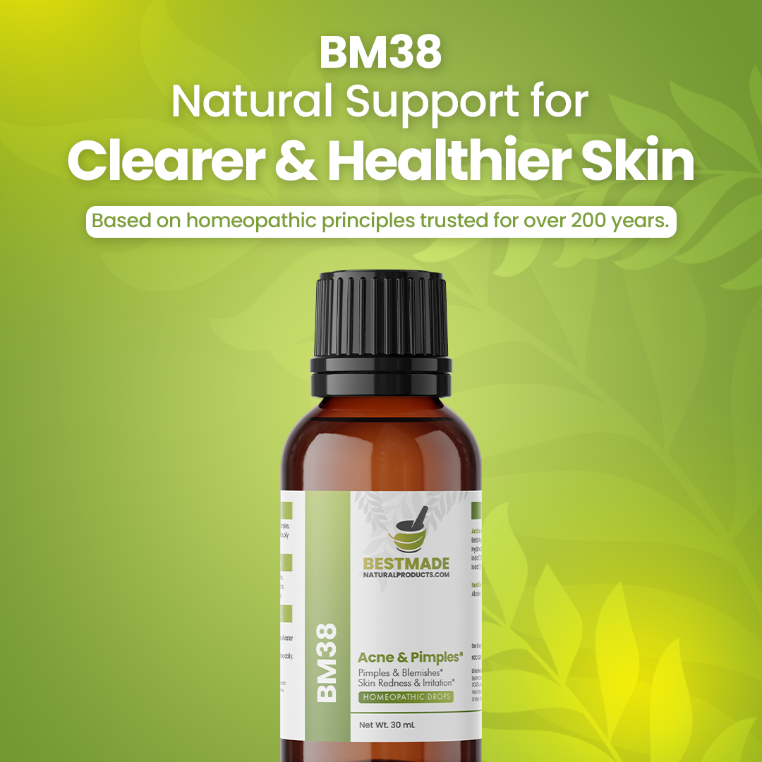 Acne Scarring &amp; Pimples Solution (BM38) - Acne, Recurring Pimples, Scars| Homeopathic Combination Remedy, Non-Toxic, Natural, 30 mL Drops