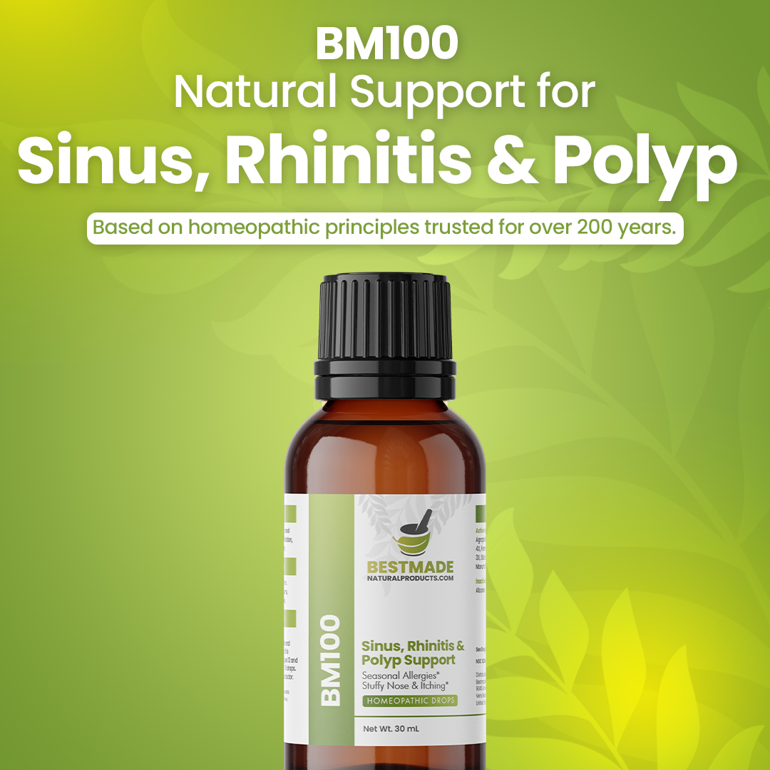 Sinus Pain, Rhinitis and Polyp Support (BM100) - Nasal Discomfort, Runny Nose, Sneezing, Itching, Seasonal Allergies | Homeopathic Combination Remedy, Non-Toxic, Natural, 30mL Drops