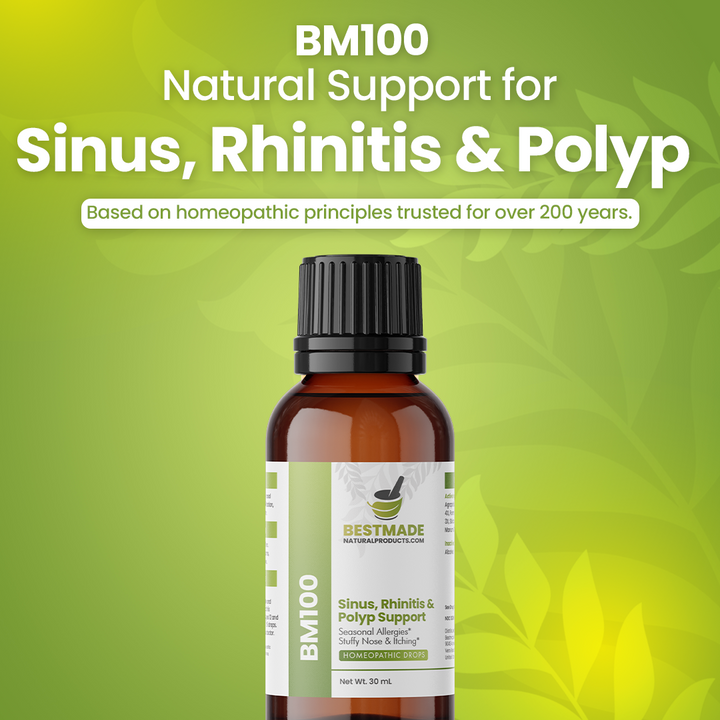Sinus Pain, Rhinitis and Polyp Support (BM100) - Nasal Discomfort, Runny Nose, Sneezing, Itching, Seasonal Allergies | Homeopathic Combination Remedy, Non-Toxic, Natural, 30mL Drops
