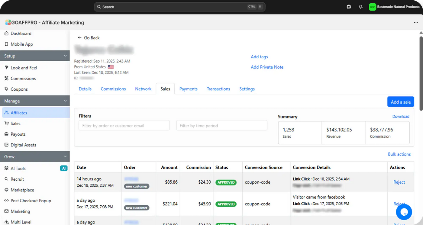 Affiliate dashboard screenshot 1