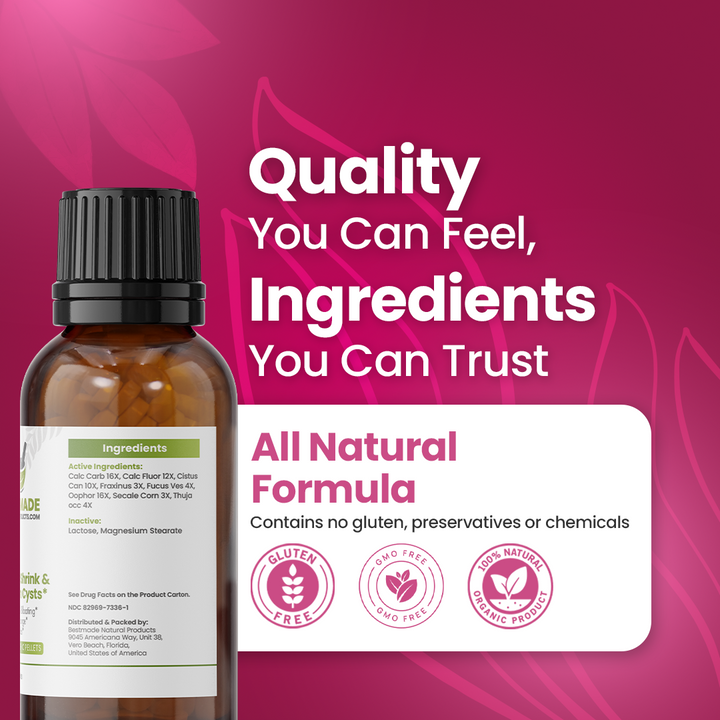 Fibroid Shrink &amp; Ovarian Cysts Remedy (BM36) - Balance Estrogen Levels and Prevent Regrowth, Support for Menstrual Pain and Painful Intercourse | Homeopathic Combination Formula, 140 Pellets