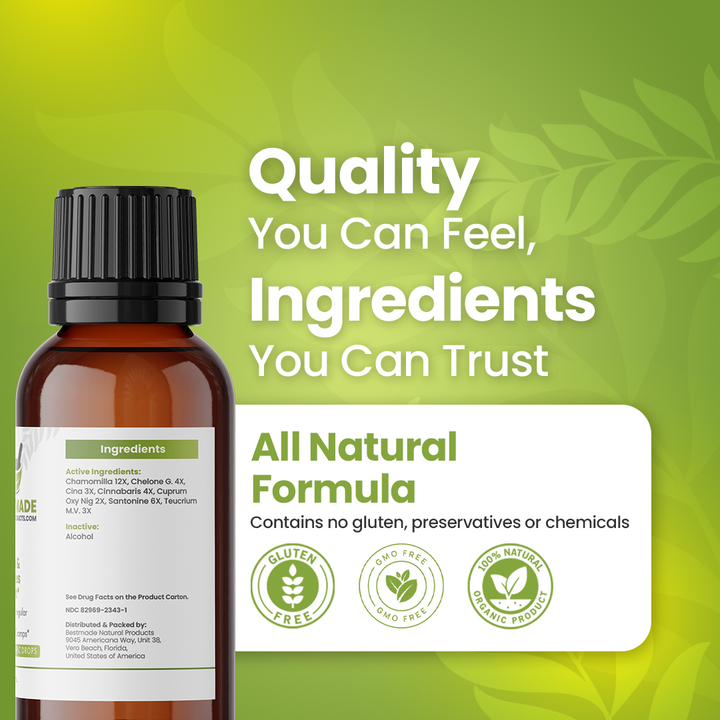 Worms &amp; Parasites Remedy (BM43) - For Digestive Health, Detox, and Overall Wellness, 30-Day  Parasite Cleanse | Homeopathic Combination Remedy, Non-Toxic, Natural, 30 mL Drops
