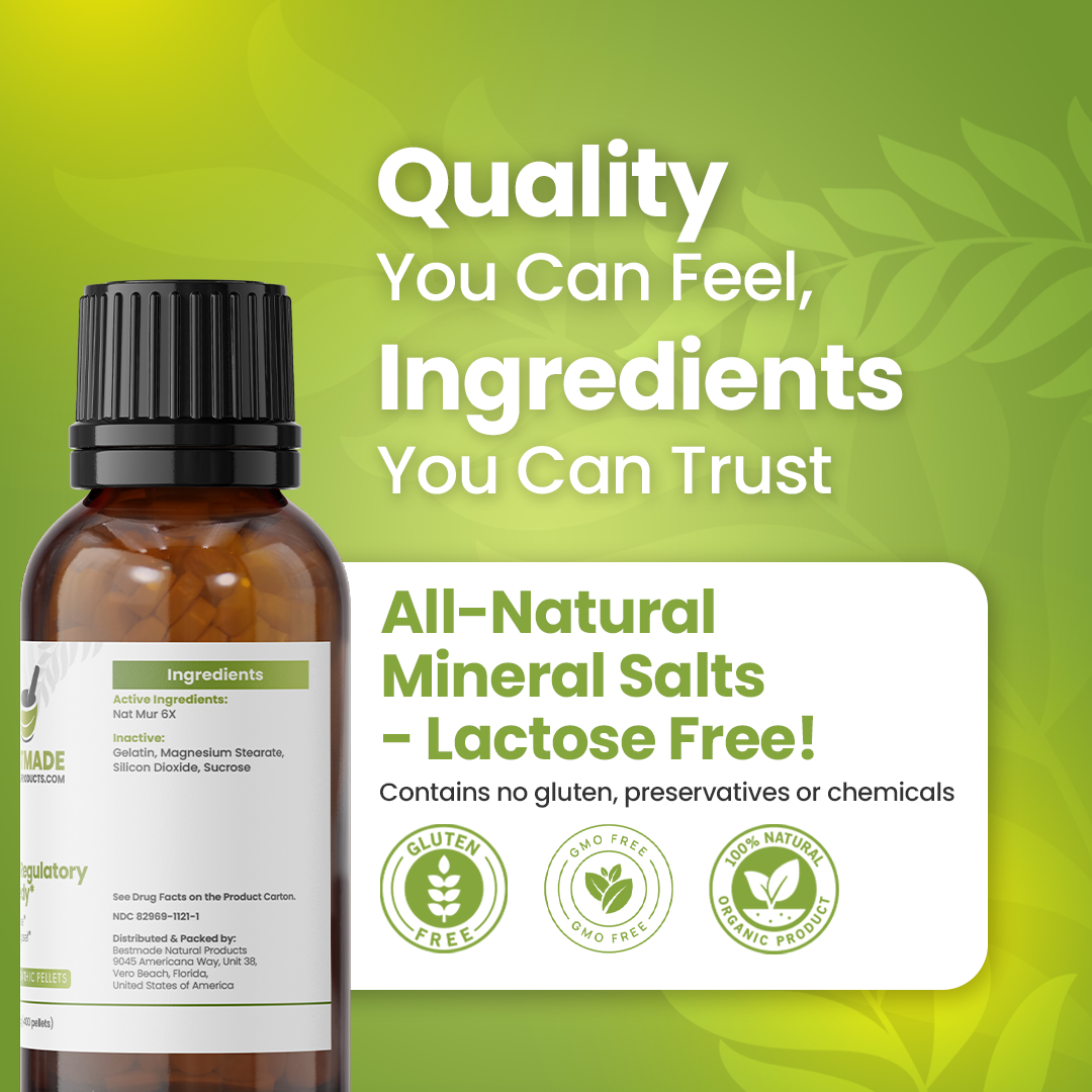 Nat Mur 6x (Natrum Muriaticum) Vegan &amp; Lactose-free Cell Salt - Fluid Regulation Remedy | 400 Pellets