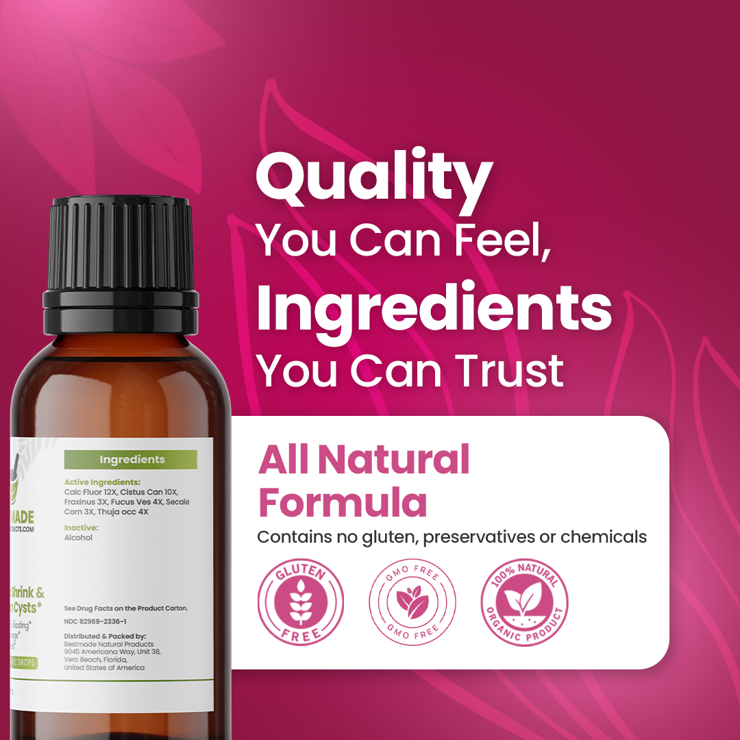 Fibroid Shrink &amp; Ovarian Cysts Remedy (BM36) - Balance Estrogen Levels and Prevent Regrowth, Support for Menstrual Pain and Painful Intercourse | Homeopathic Combination Formula, 2 Bottles, 30mL Each