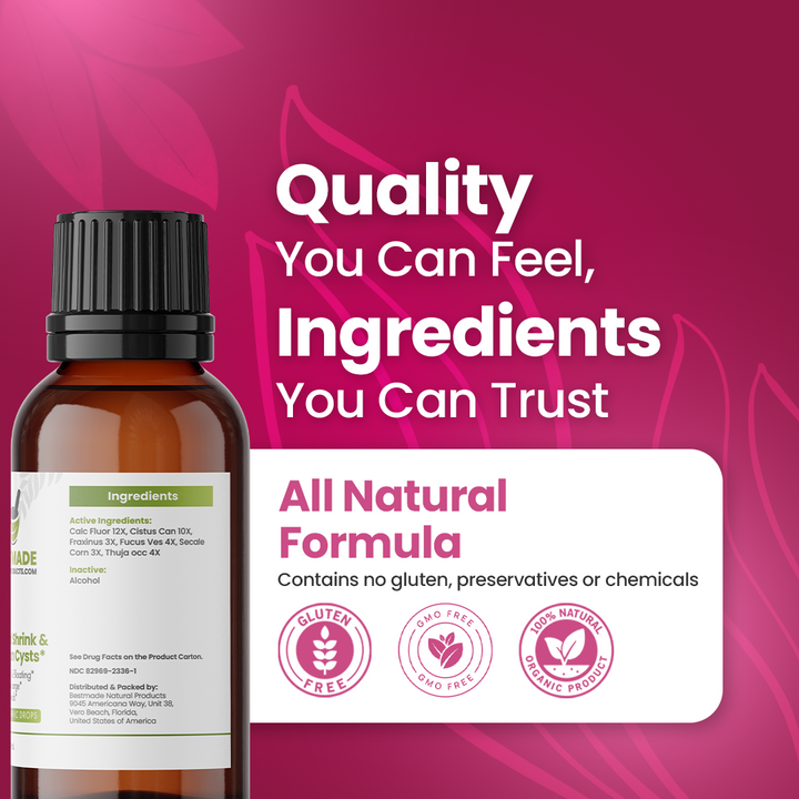 Fibroid Shrink &amp; Ovarian Cysts Remedy (BM36) - Balance Estrogen Levels and Prevent Regrowth, Support for Menstrual Pain and Painful Intercourse | Homeopathic Combination Formula, 2 Bottles, 30mL Each