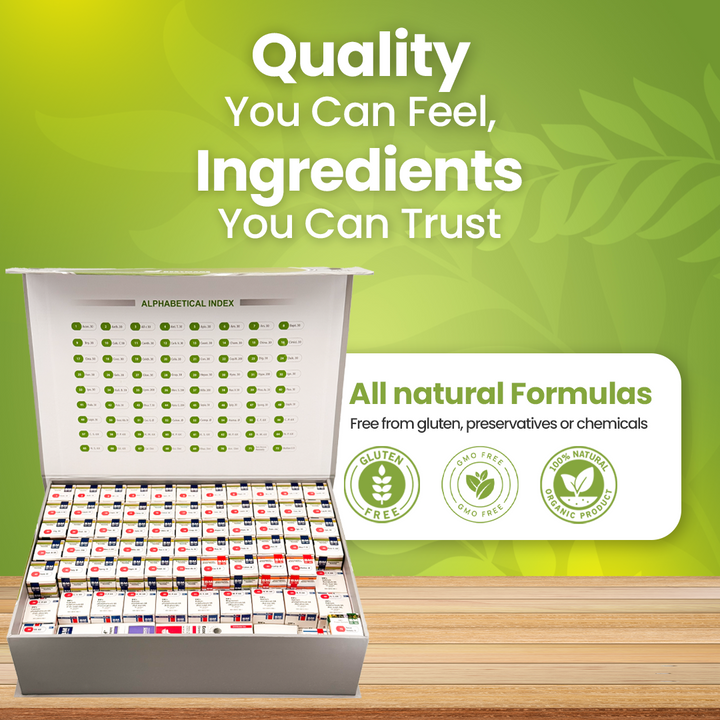 First Aid Homeopathic Home Remedy Kit - 72 Full-sized Bottles of Common Homeopathic Remedies, 12 Cell Salts &amp; Self-Help Guide Included | 15lb Briefcase Design White, 72 Bottles
