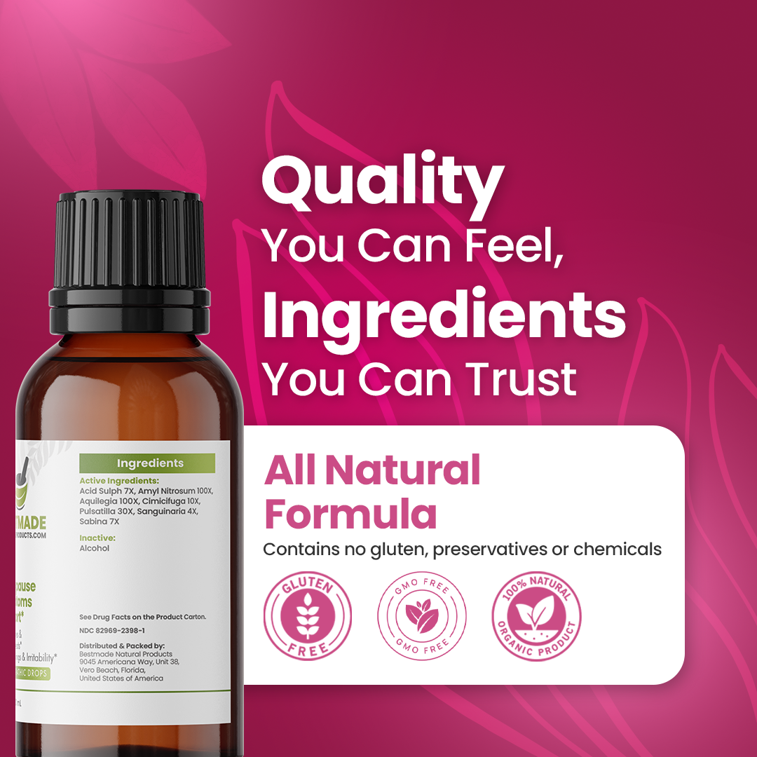 Menopause Symptoms Support (BM98) - Hot Flashes, Night Sweats, Mood Swings, Low Energy | Homeopathic Combination Remedy, Non-Toxic, Natural, 30 mL Drops