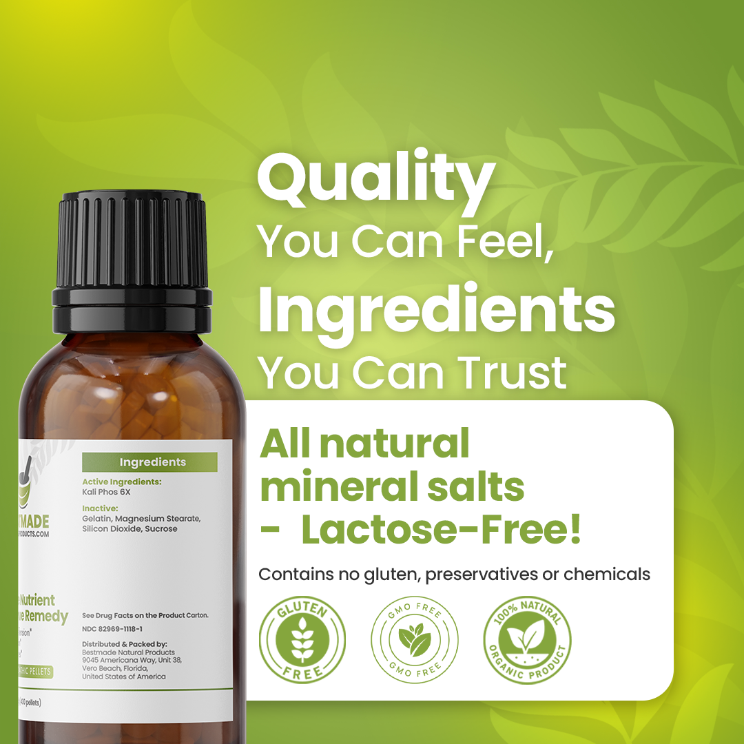 Kali Phos 6x (Kalium Phosphoricum) Vegan &amp; Lactose-free Cell Salt - Nerve Nutrient &amp; Nerve Remedy | 350 Pellets