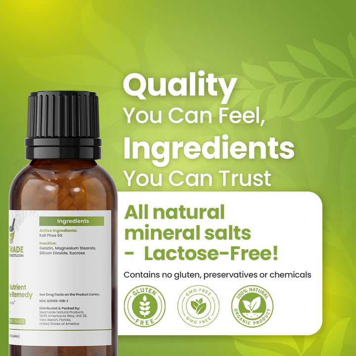 Kali Phos 6x (Kalium Phosphoricum) Vegan &amp; Lactose-free Cell Salt - Nerve Nutrient &amp; Nerve Remedy | 350 Pellets