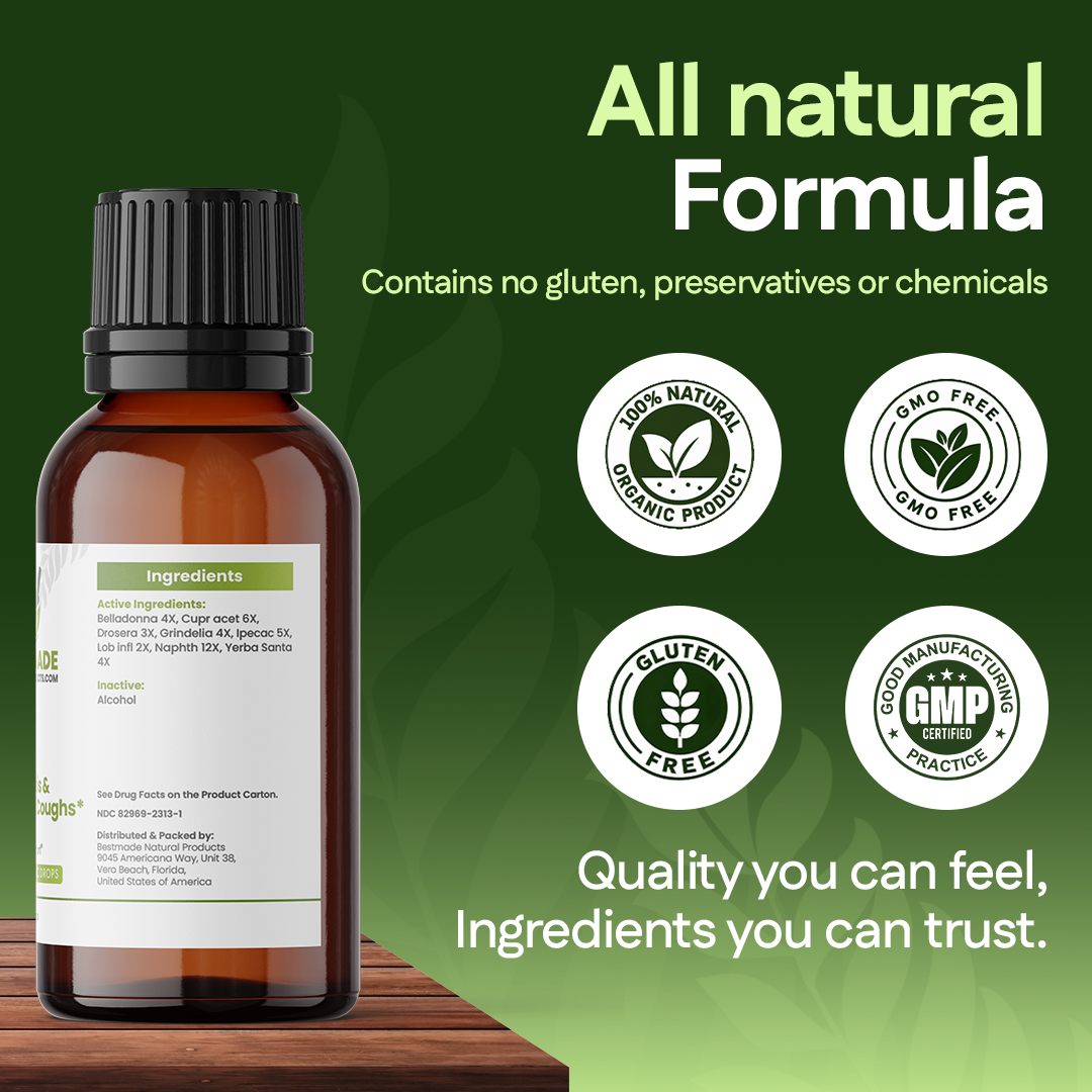Bronchitis & Chronic Cough Support (BM13) - Acute & Chronic Cough, Whooping Cough, Chest Discomfort  | Homeopathic Combination Remedy, Non-Toxic, Natural, 30 mL Drops
