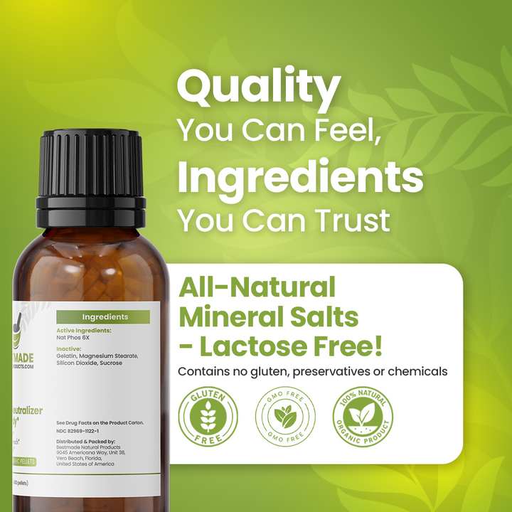Nat Phos 6x (Natrum Phosphoricum) Vegan &amp; Lactose-free Cell Salt - Acid Neutralizer Remedy | 400 Pellets