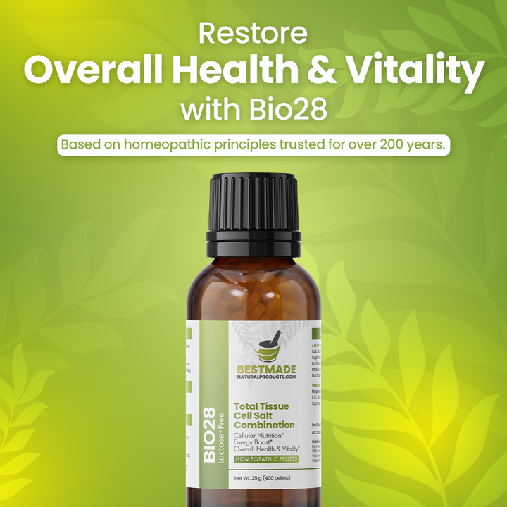 Total Tissue Cell Salt Mineral Combination, BIO28 Vegan &amp; Lactose-Free - Helps Body Absorb Nutrients, Increases Energy Levels, Improves Sleep Patterns, and Restores Vitality | 350 Pellets