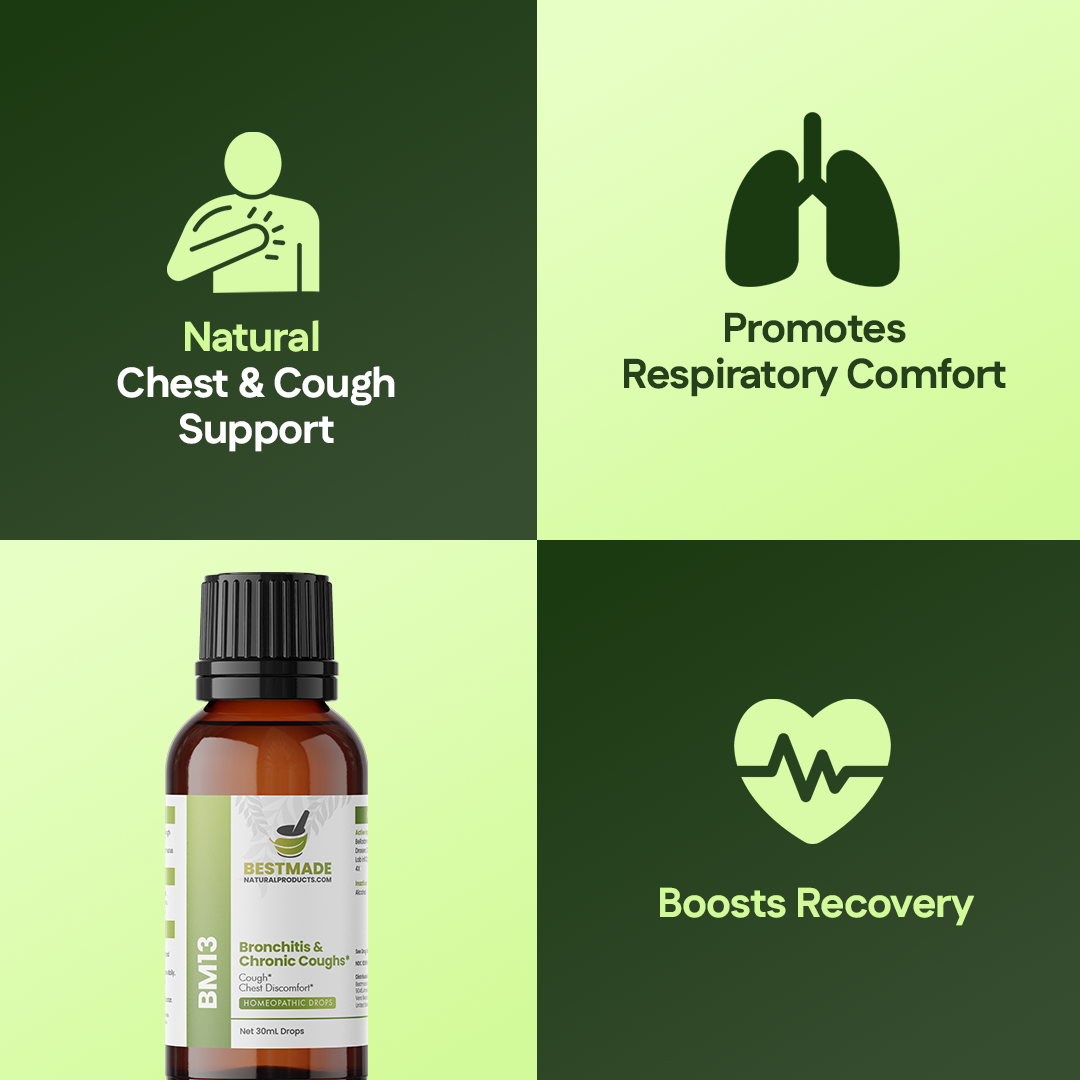 Bronchitis & Chronic Cough Support (BM13) - Acute & Chronic Cough, Whooping Cough, Chest Discomfort  | Homeopathic Combination Remedy, Non-Toxic, Natural, 30 mL Drops