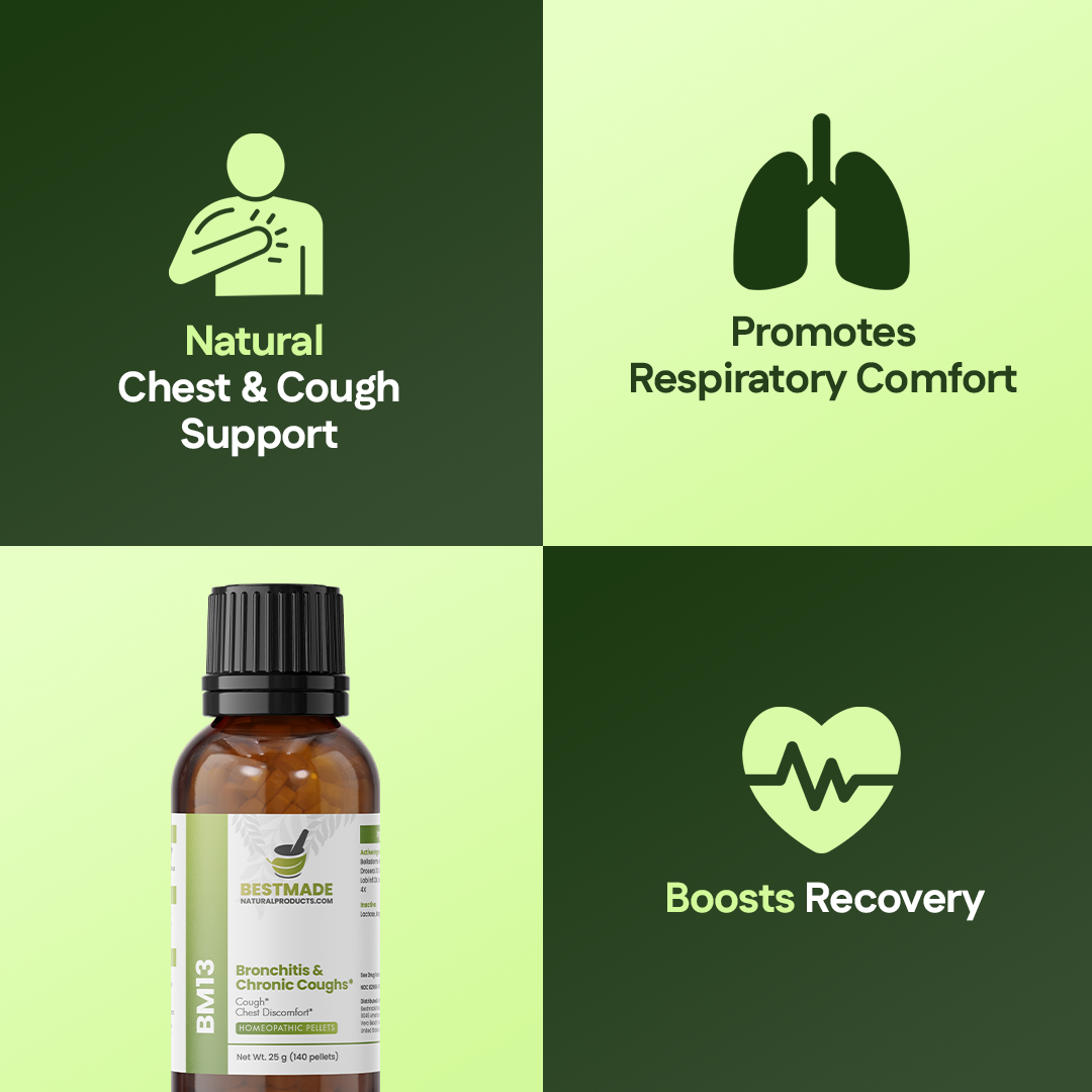 Bronchitis & Chronic Cough Support (BM13) - Acute & Chronic Cough, Whooping Cough, Chest Discomfort | Homeopathic Combination Remedy, Non-Toxic, Natural, 140 Pellets