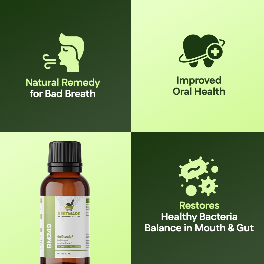Halitosis Remedy (BM249) - For Bad Breath, Helps Improve Oral Health, Reduce Smelly Breath & Restore Healthy Bacteria in The Mouth | Homeopathic Combination Formula, Non-Toxic, Natural, 30mL Drops