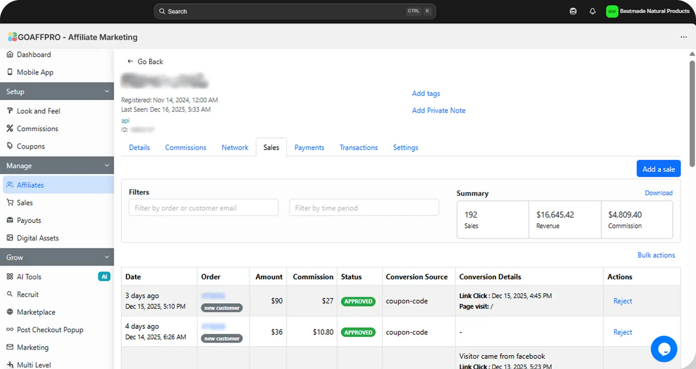 Affiliate dashboard screenshot 2