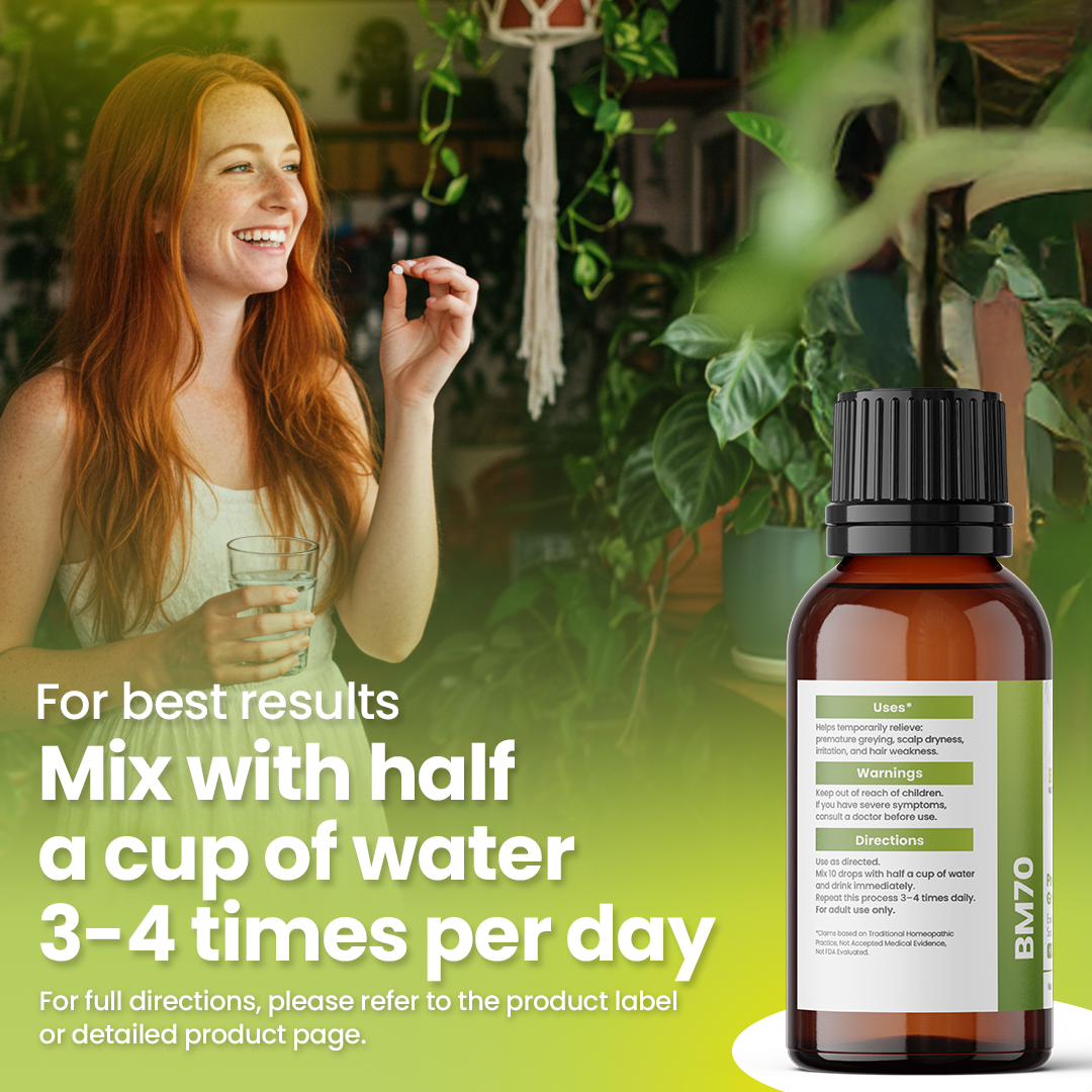 Grey Hair Reversal Formula (BM70) - Stress-Induced Greying, Malnourished Scalp | Homeopathic Combination Remedy, Non-Toxic, Natural, 30 mL Drops