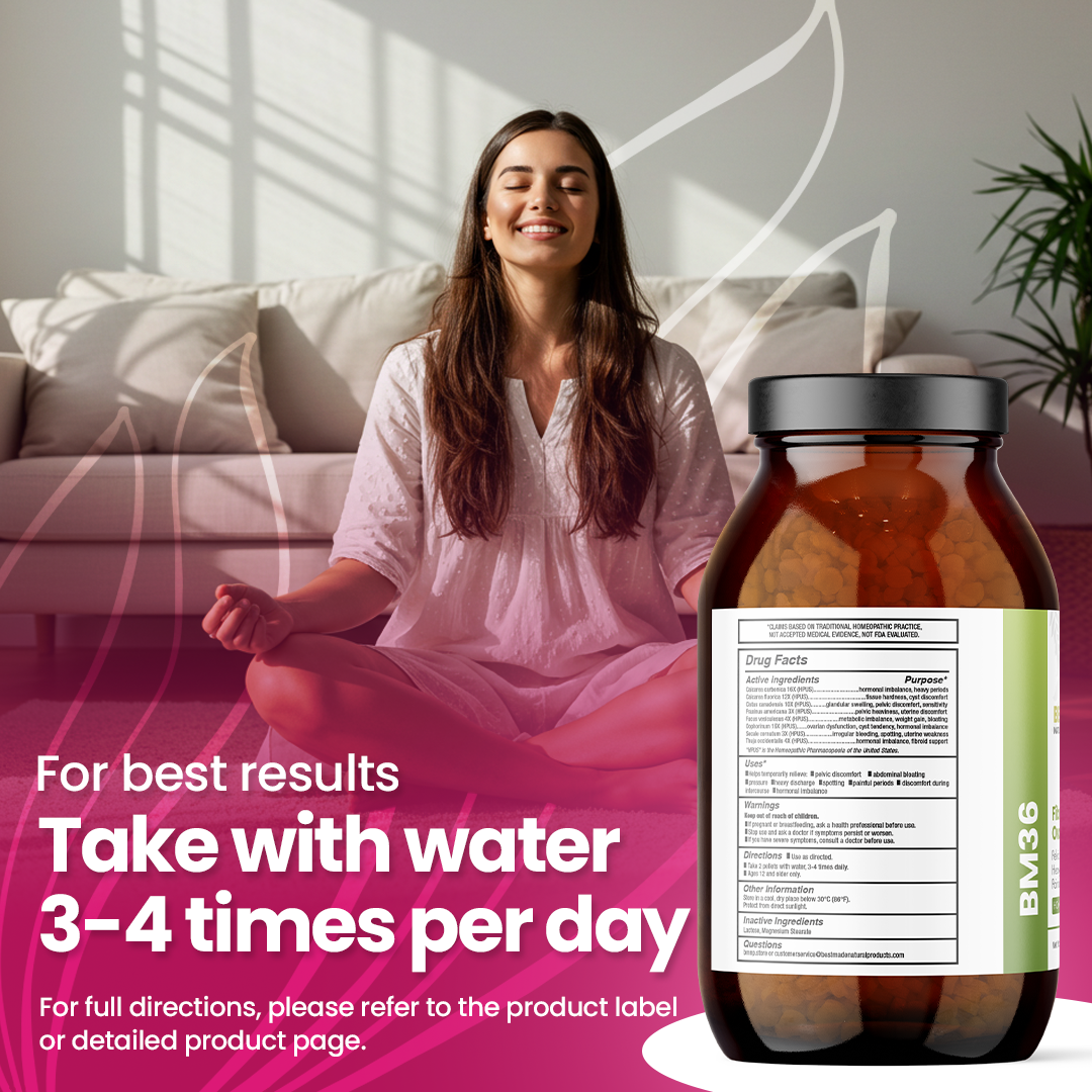 Fibroid Shrink &amp; Ovarian Cysts Remedy (BM36) - Balance Estrogen Levels and Prevent Regrowth, Support for Menstrual Pain and Painful Intercourse | Homeopathic Combination Formula, 2230 Pellets (Big Jar)