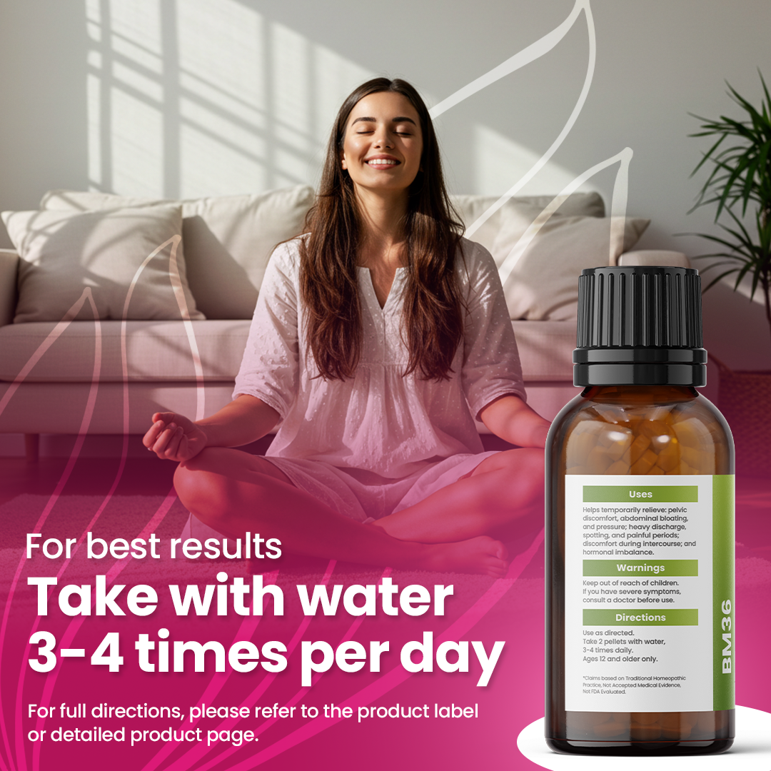 Fibroid Shrink &amp; Ovarian Cysts Remedy (BM36) - Balance Estrogen Levels and Prevent Regrowth, Support for Menstrual Pain and Painful Intercourse | Homeopathic Combination Formula, 140 Pellets