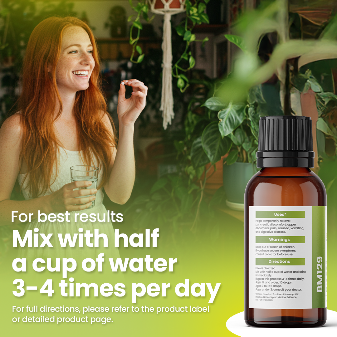 Pancreatic Problems Support (BM129) - Abdominal Pain &amp; Discomfort, Nausea, Vomiting | Homeopathic Combination Remedy, Non-Toxic, Natural, 30 mL Drops