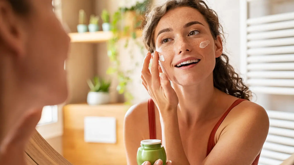 Woman applying moisturizer