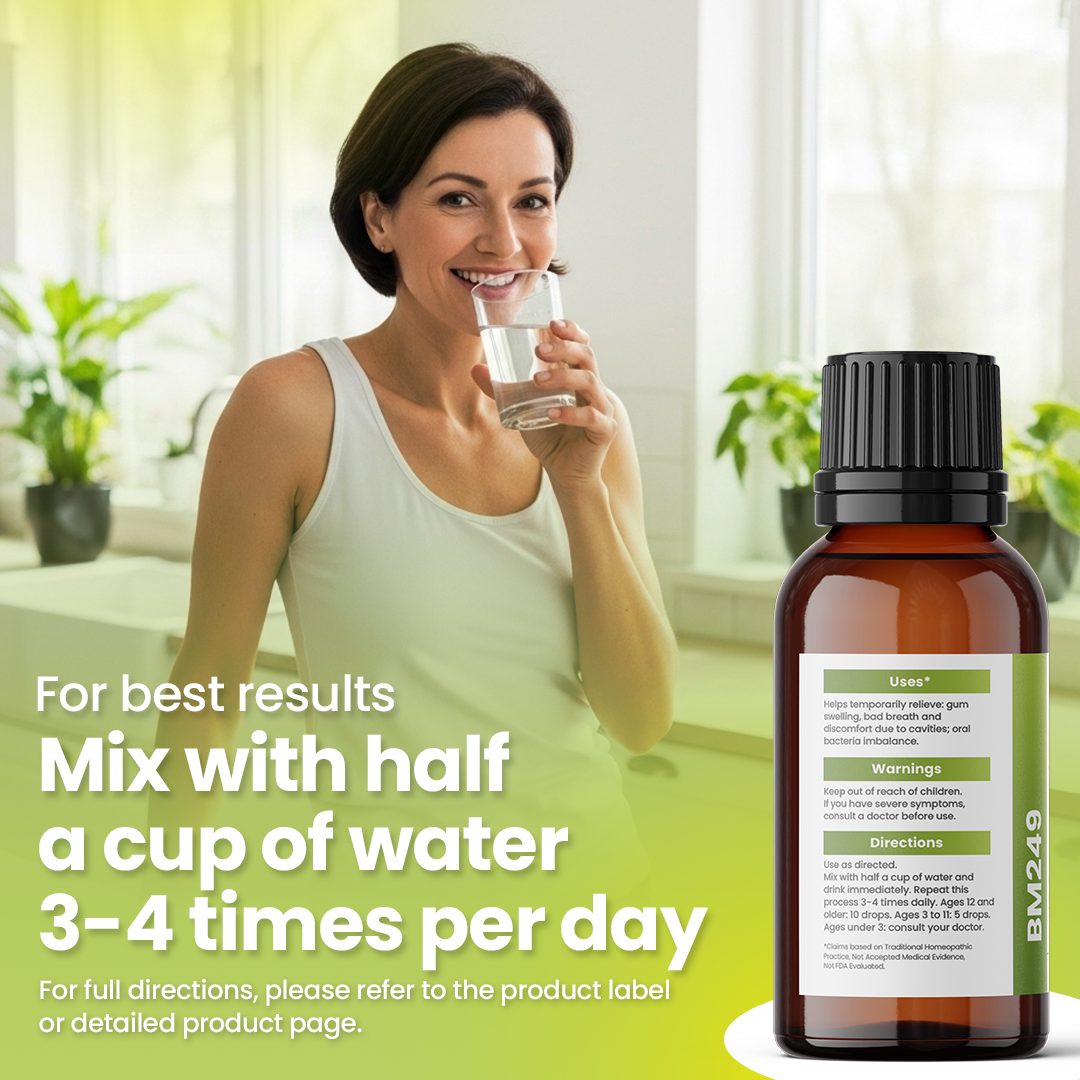 Halitosis Remedy (BM249) - For Bad Breath, Helps Improve Oral Health, Reduce Smelly Breath &amp; Restore Healthy Bacteria in The Mouth | Homeopathic Combination Formula, Non-Toxic, Natural, 30mL Drops
