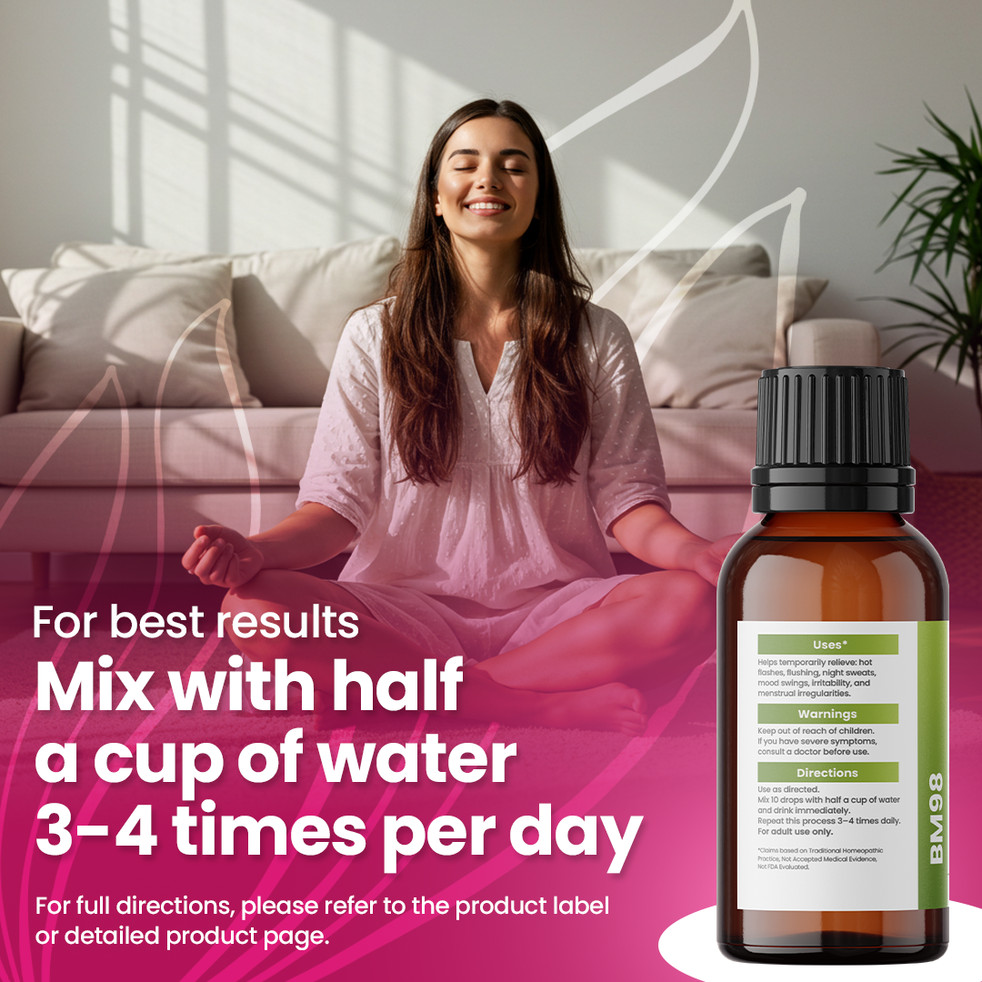 Menopause Symptoms Support (BM98) - Hot Flashes, Night Sweats, Mood Swings, Low Energy | Homeopathic Combination Remedy, Non-Toxic, Natural, 30 mL Drops