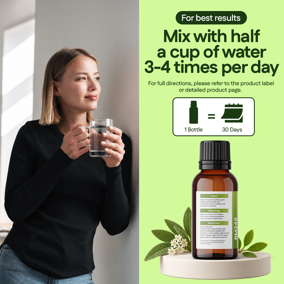 Halitosis Remedy (BM249) - For Bad Breath, Helps Improve Oral Health, Reduce Smelly Breath & Restore Healthy Bacteria in The Mouth | Homeopathic Combination Formula, Non-Toxic, Natural, 30mL Drops