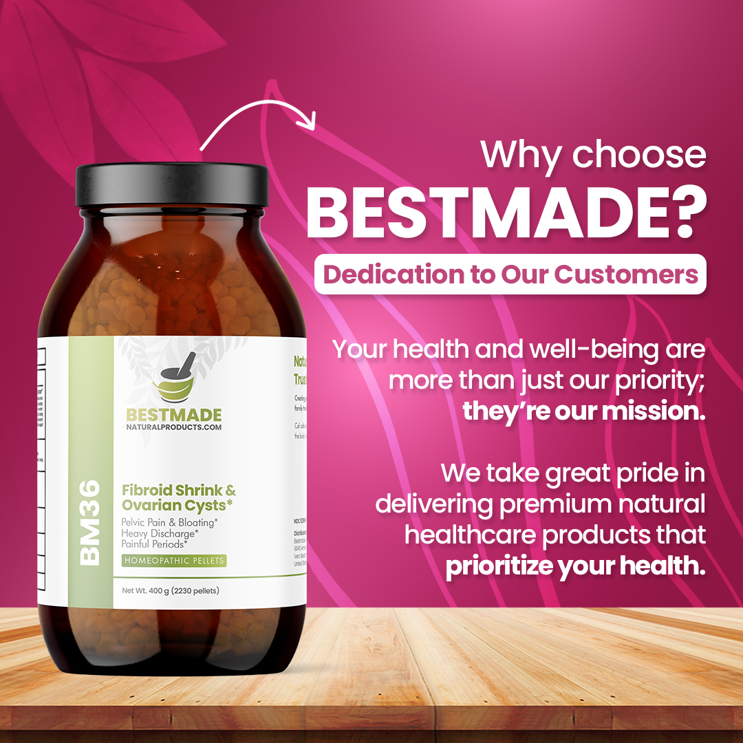 Fibroid Shrink &amp; Ovarian Cysts Remedy (BM36) - Balance Estrogen Levels and Prevent Regrowth, Support for Menstrual Pain and Painful Intercourse | Homeopathic Combination Formula, 2230 Pellets (Big Jar)