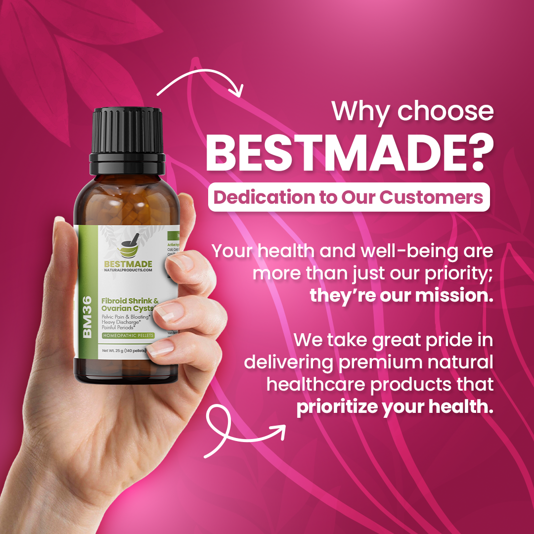 Fibroid Shrink &amp; Ovarian Cysts Remedy (BM36) - Balance Estrogen Levels and Prevent Regrowth, Support for Menstrual Pain and Painful Intercourse | Homeopathic Combination Formula, 140 Pellets