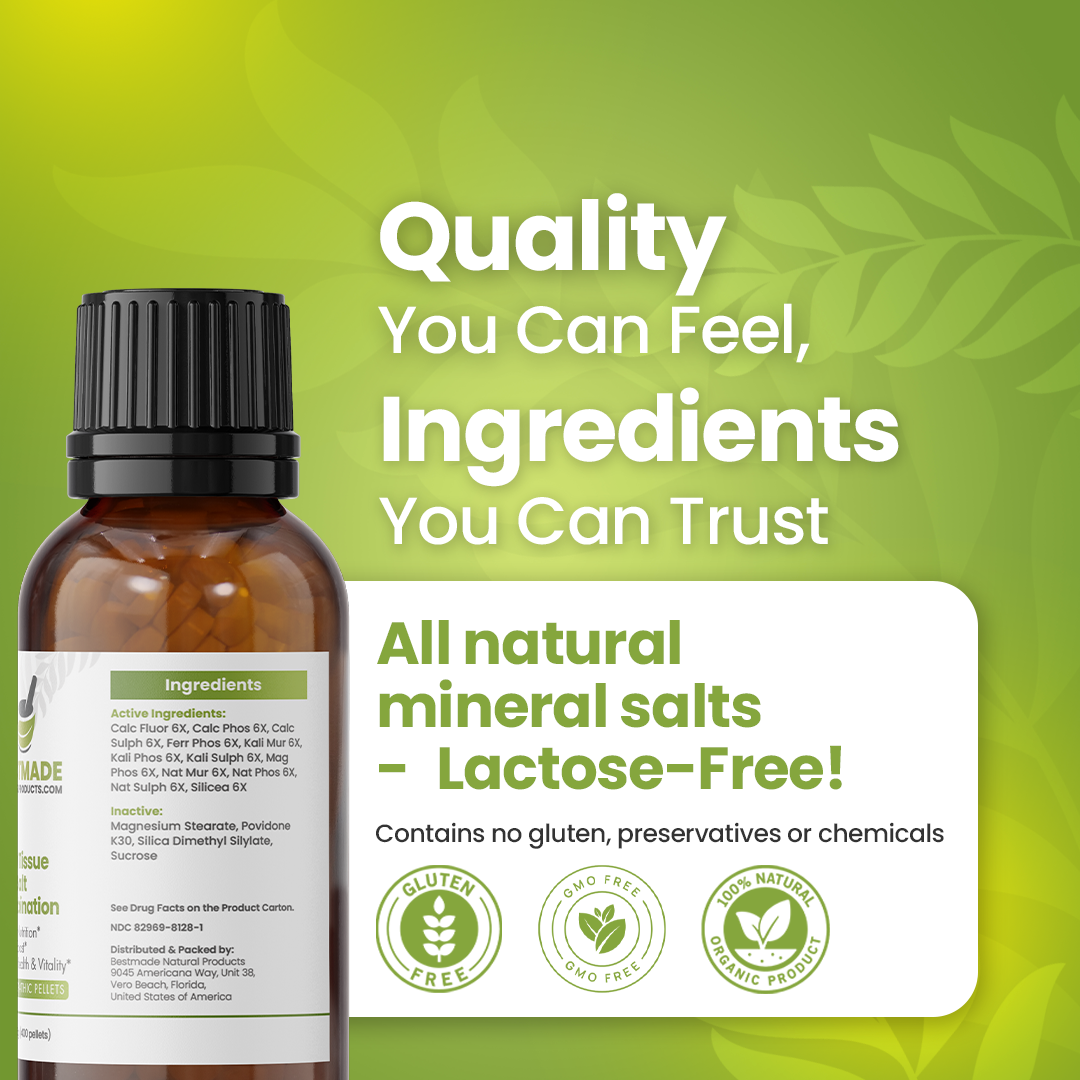 Total Tissue Cell Salt Mineral Combination, BIO28 Vegan &amp; Lactose-Free - Helps Body Absorb Nutrients, Increases Energy Levels, Improves Sleep Patterns, and Restores Vitality | 350 Pellets