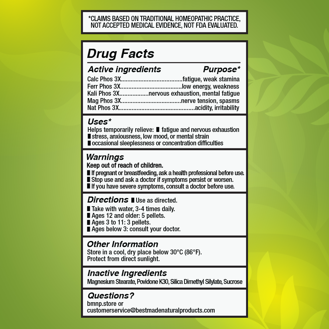 Energy Boost &amp; Nerve Support BIO24 Vegan &amp; Lactose-Free - Cell Salt Combination (Five Phos) for Fatigue, Anxiety, Focus &amp; Restful Sleep | 350 Pellets