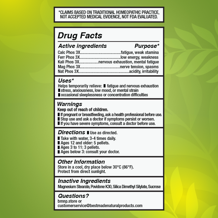 Energy Boost &amp; Nerve Support BIO24 Vegan &amp; Lactose-Free - Cell Salt Combination (Five Phos) for Fatigue, Anxiety, Focus &amp; Restful Sleep | 350 Pellets