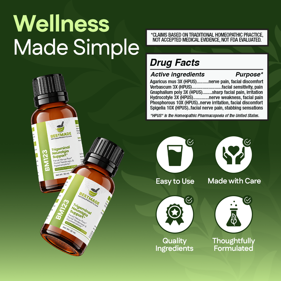 Trigeminal Neuralgia Remedy (BM123) - Facial Nerve Pain & Sharp, Stabbing Nerve Sensations | Homeopathic Combination Formula, Non-Toxic, Natural, 30 mL Drops