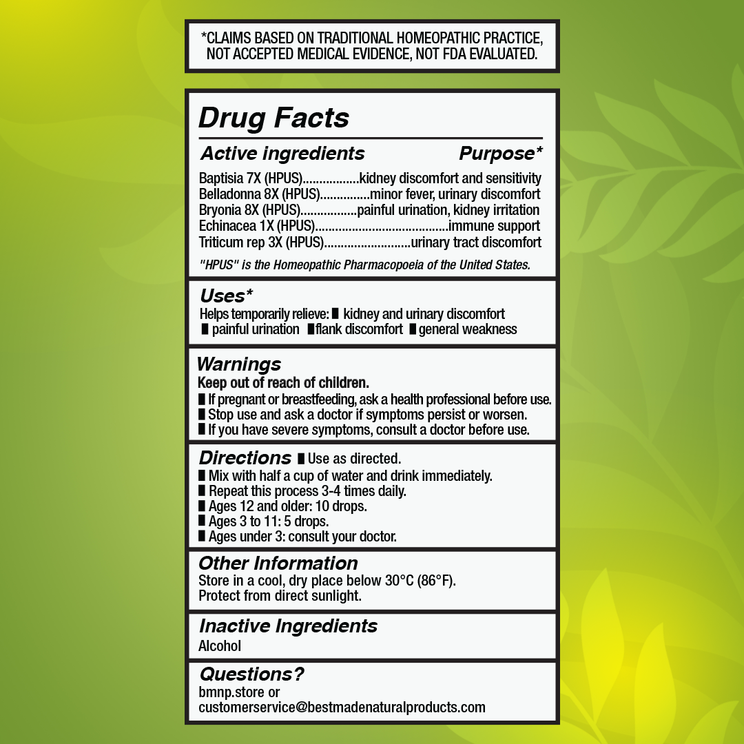 Kidney Health Support (BM128) - Discomfort, Changes in Urination Habits, Backache, Nausea | Homeopathic Combination Remedy, Non-Toxic, Natural, 30 mL Drops