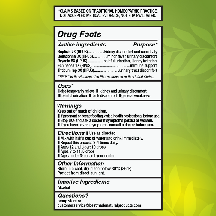 Kidney Health Support (BM128) - Discomfort, Changes in Urination Habits, Backache, Nausea | Homeopathic Combination Remedy, Non-Toxic, Natural, 30 mL Drops