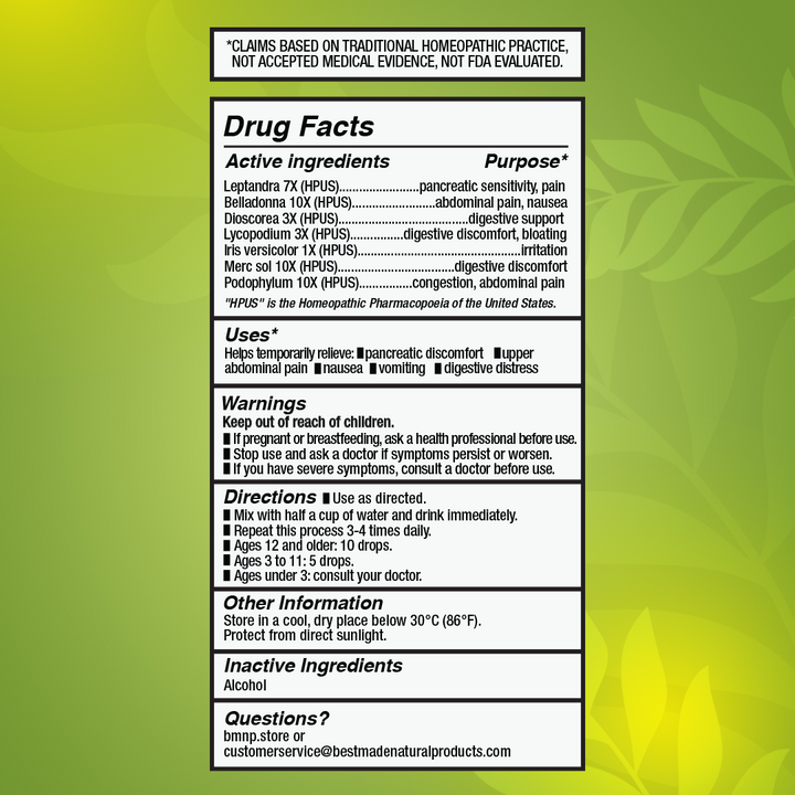 Pancreatic Problems Support (BM129) - Abdominal Pain &amp; Discomfort, Nausea, Vomiting | Homeopathic Combination Remedy, Non-Toxic, Natural, 30 mL Drops