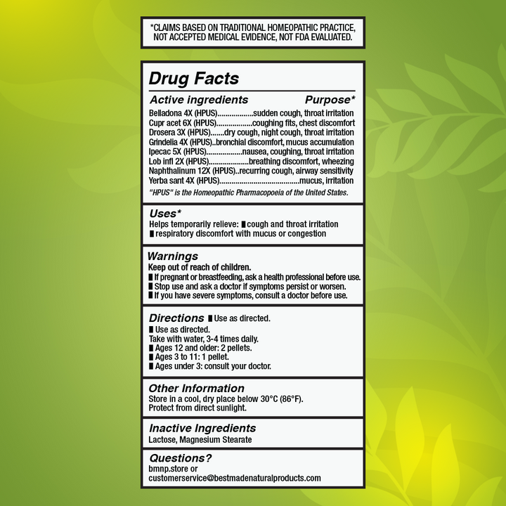 Bronchitis &amp; Chronic Cough Support (BM13) - Acute &amp; Chronic Cough, Whooping Cough, Chest Discomfort | Homeopathic Combination Remedy, Non-Toxic, Natural, 140 Pellets