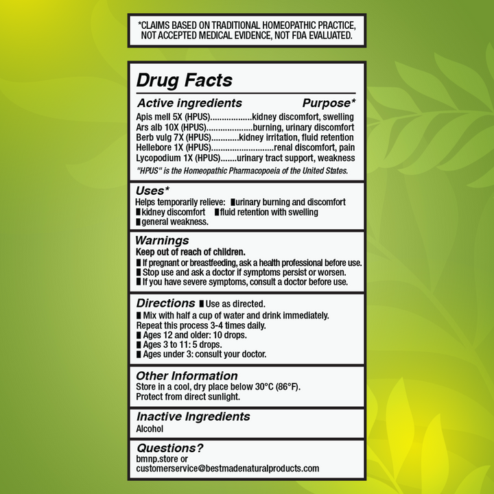 Kidney Inflammation Support (BM193) - Foamy Urine, Body Aches &amp; Swelling, Skin Rashes | Homeopathic Combination Remedy, Non-Toxic, Natural, 30 mL Drops